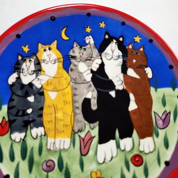 2001 Catzilla Plate Dancing Cats 8” Candace Reiter Moon Stars - Picture 2 of 5